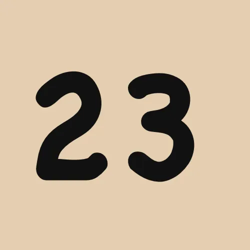 The number 23 is written in black on a beige background