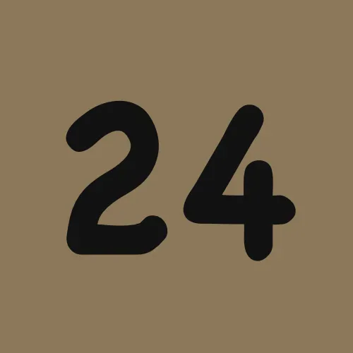 The number 24 is written in black on a brown background