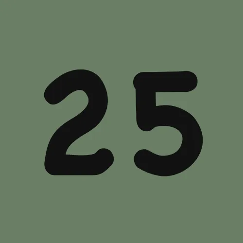 The number 25 is on a green background