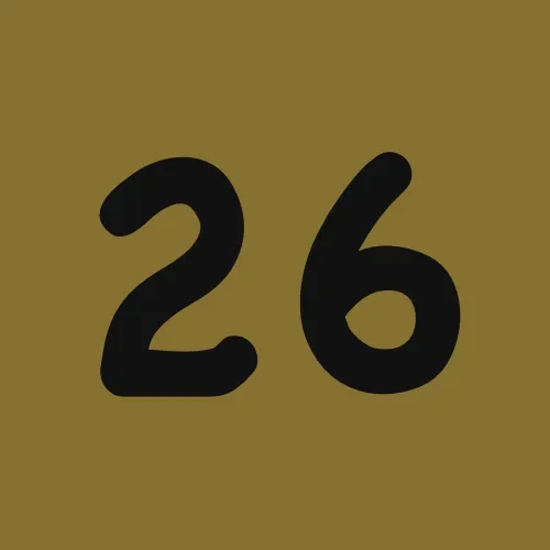 The number 26 is on a gold background