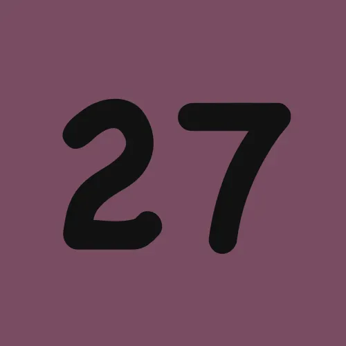 The number 27 is written in black on a purple background.