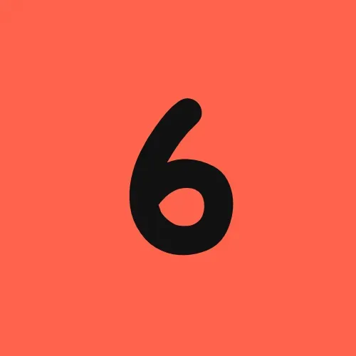 A black number six on a red background.