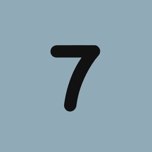 The number seven is on a blue background.