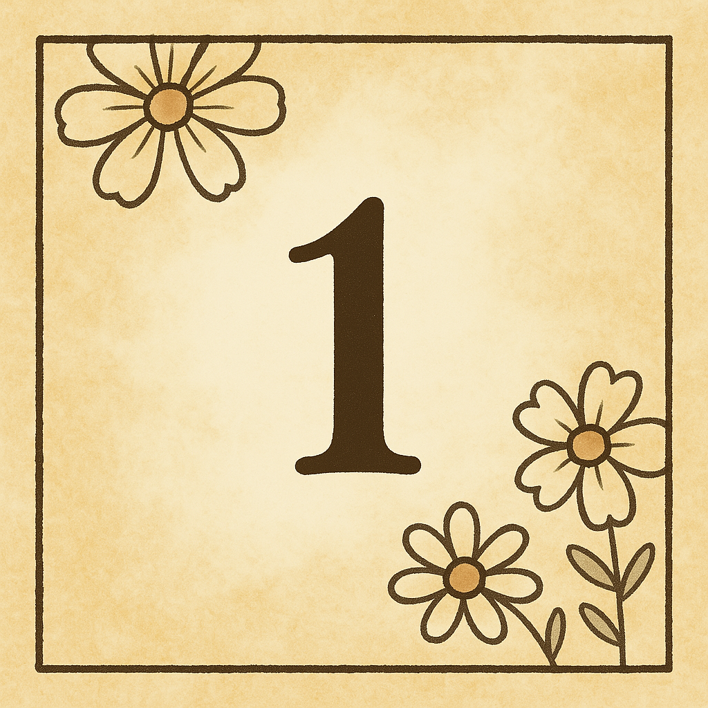 The number 1 is surrounded by flowers and leaves