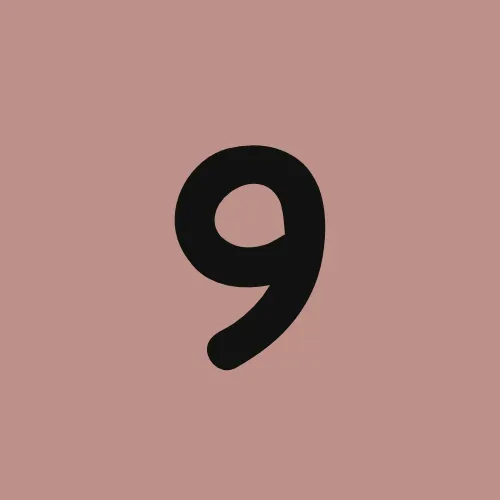 The number nine is on a pink background.