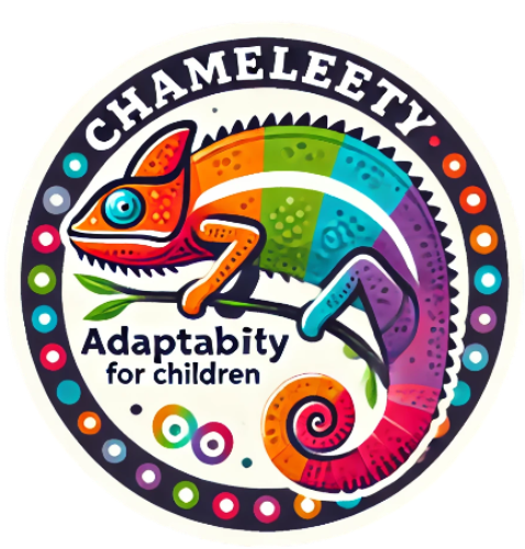 A colorful chameleon is sitting on a branch in a circle.