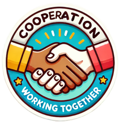 A sticker that says cooperation working together