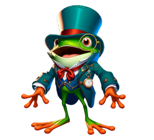 A frog wearing a top hat and a suit