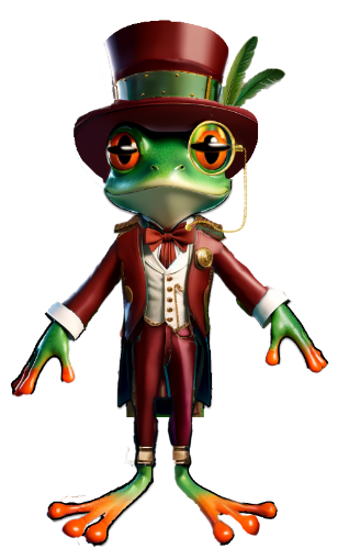A frog is wearing a top hat and a tuxedo.