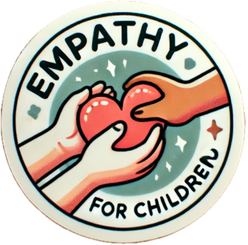 A sticker that says empathy for children with two hands holding a heart