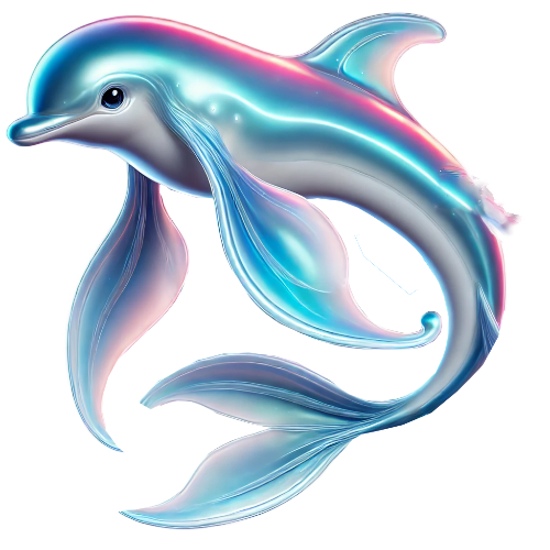 A dolphin with a long tail is swimming in the water