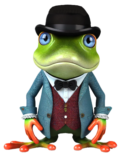 A frog wearing a top hat and bow tie