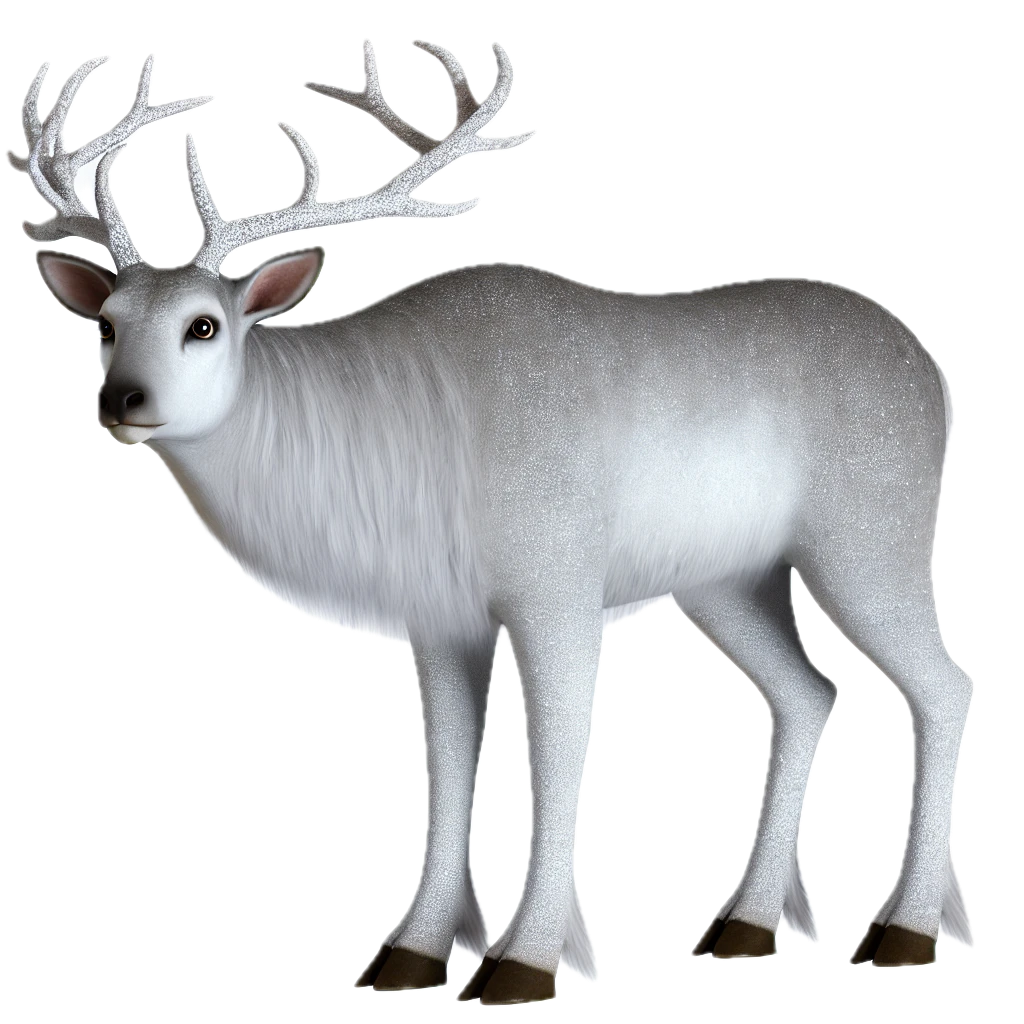 A white deer with antlers is standing on a white background