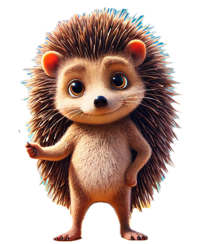 A cartoon hedgehog is standing on its hind legs and waving.