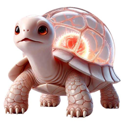 A cartoon turtle with a light inside of its shell