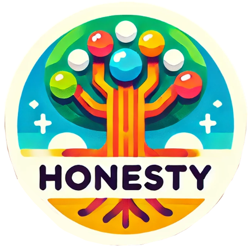 A sticker with a tree and the word honesty on it