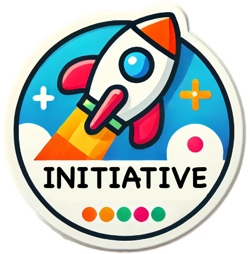 A sticker with a rocket and the word initiative on it