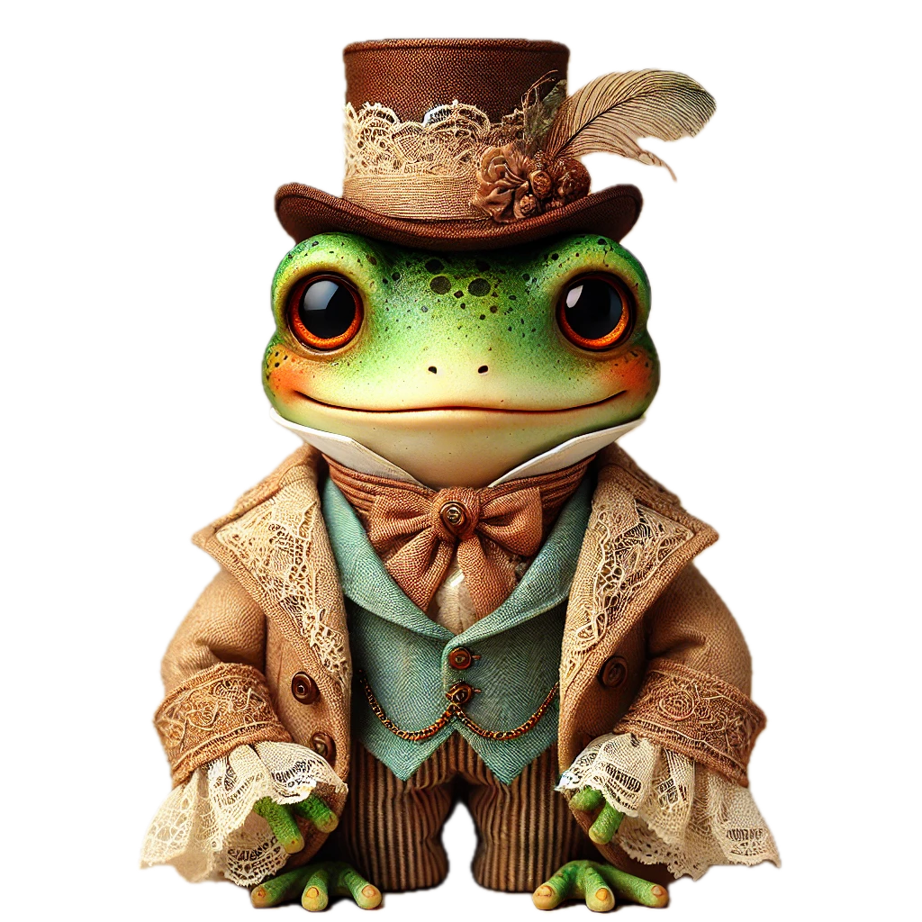 A frog is wearing a top hat and a suit.