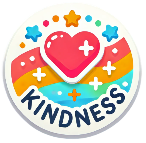 A sticker with a heart and the words kindness on it