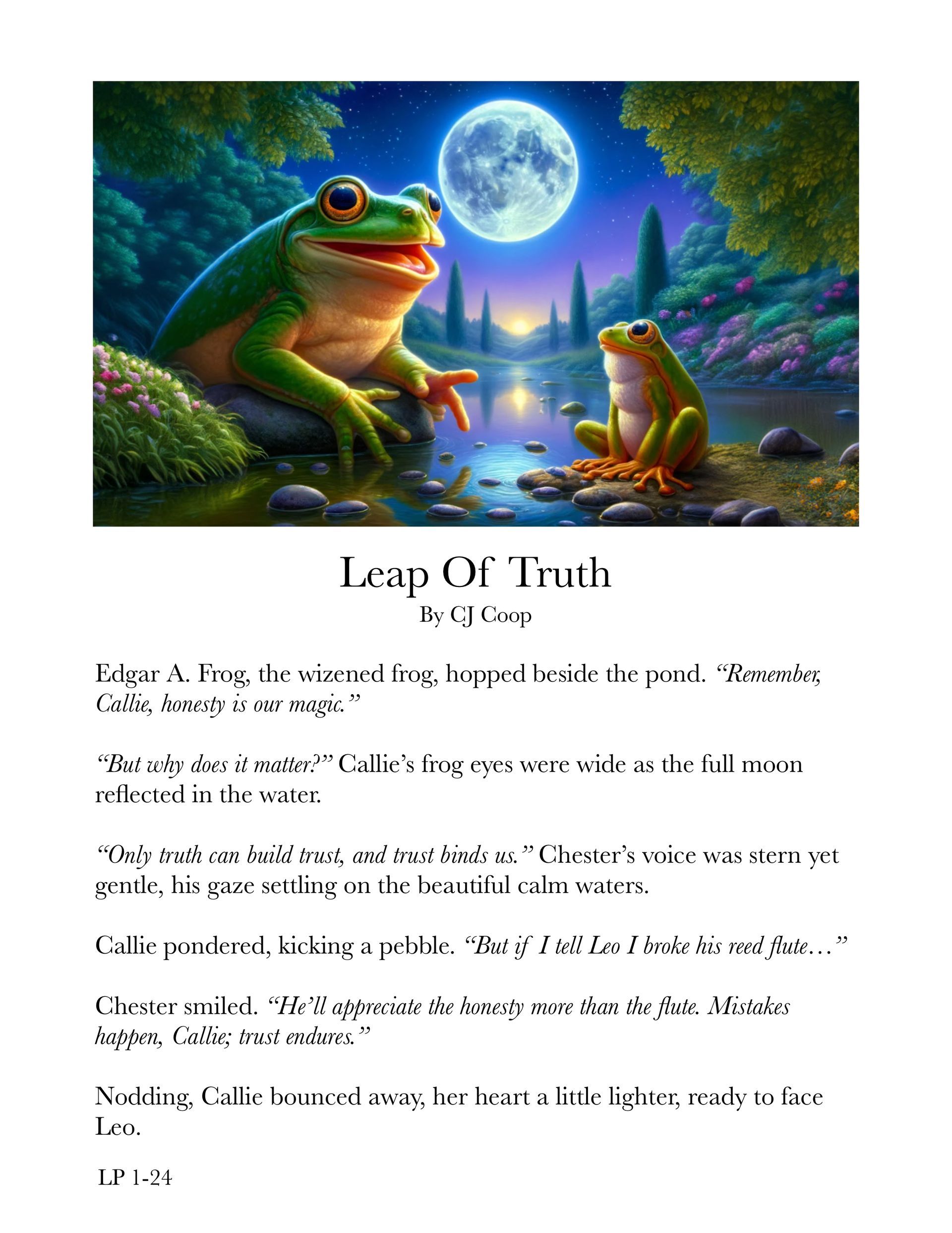 Two frogs are sitting on a rock in front of a full moon.