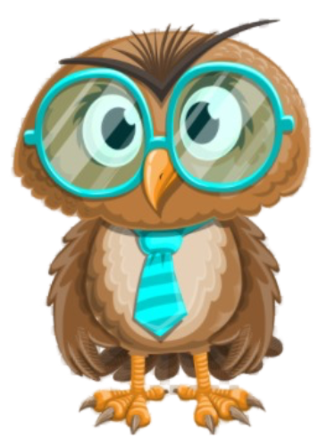 A cartoon owl wearing glasses and a tie