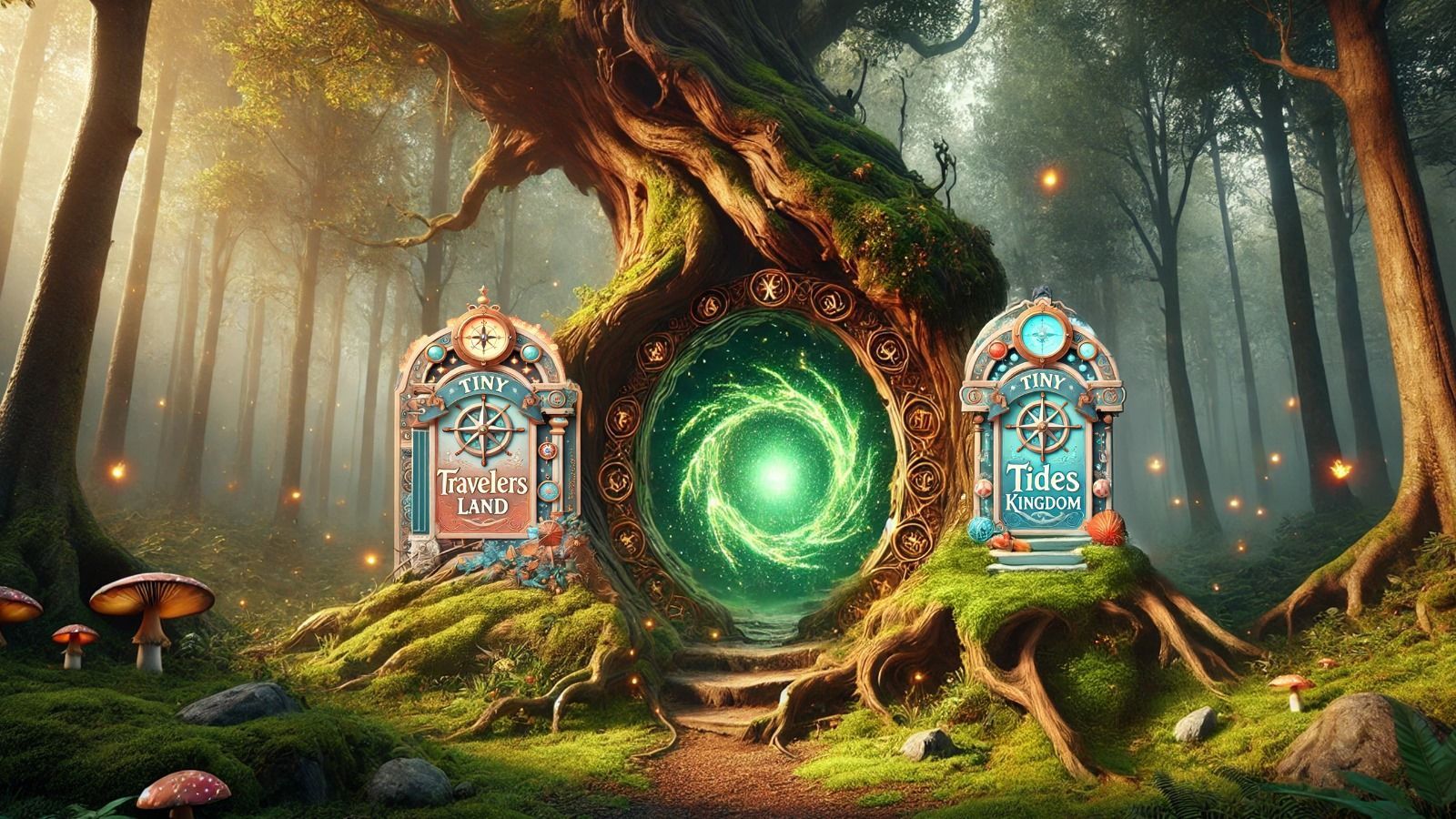 There is a portal in the middle of the forest.
