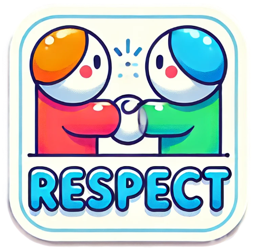 A cartoon of two people shaking hands with the words respect written below them.