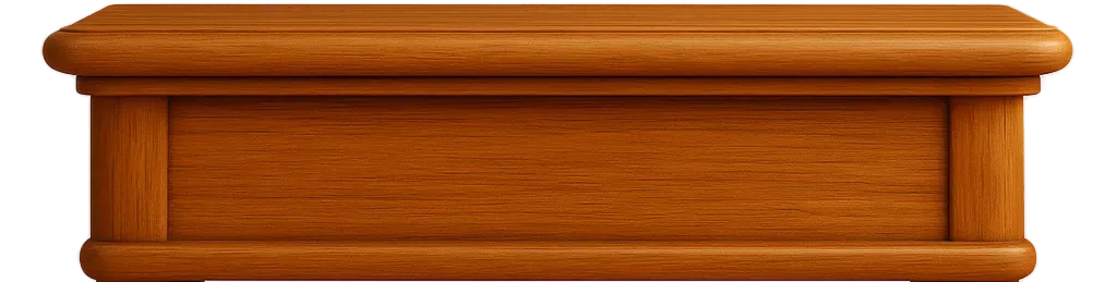 A wooden box is sitting on a white surface.
