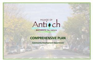 Cover of the Village of Antioch Comprehensive Plan. Shows a street scene and the village logo.