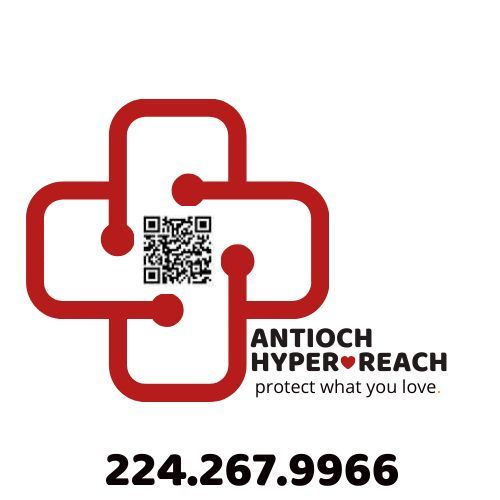 Red cross logo with QR code,
