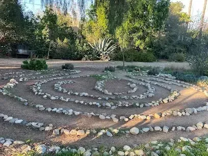 tree service close to me-Stone path labyrinth in a garden setting, surrounded by greenery and trees.