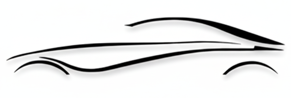 Silhouette di un'auto, linee nere su sfondo bianco, design minimale.