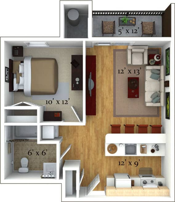 Fountain 1 Bedroom Layout