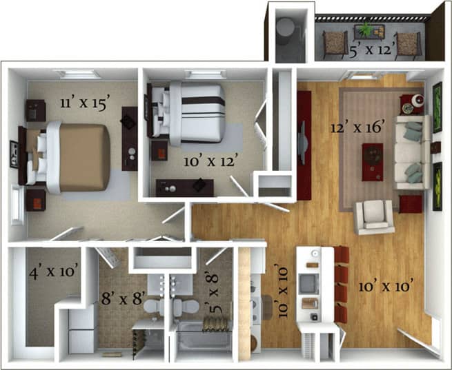 Fountain 2 Bedroom Layout