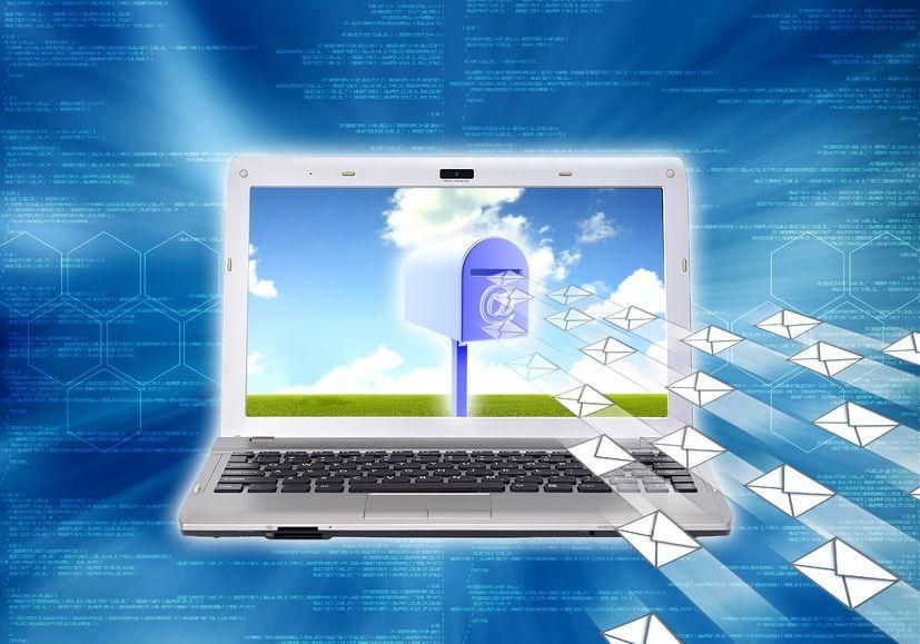 a laptop with a blue mailbox on the screen