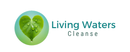 A logo for living waters wellness center with a waterfall on top of a hill.