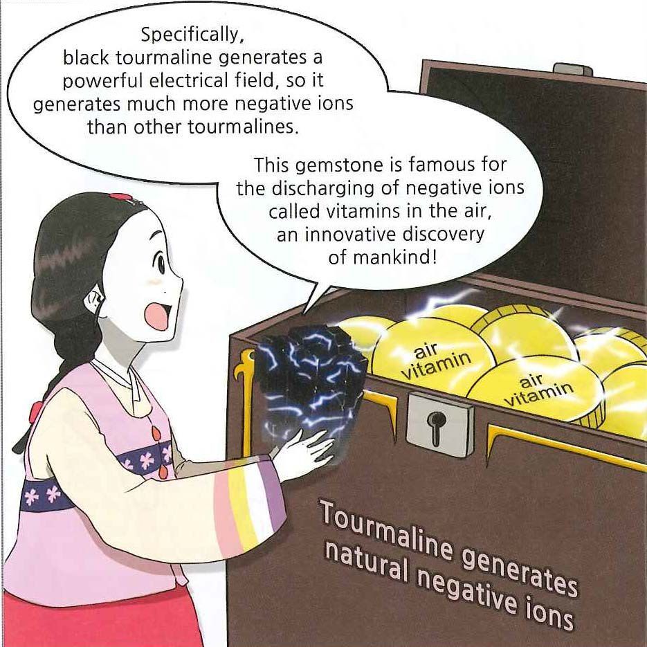 A cartoon of a woman holding a black tourmaline