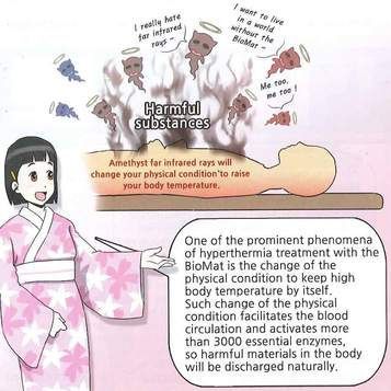 A cartoon of a woman in a kimono talking about harmful substances.