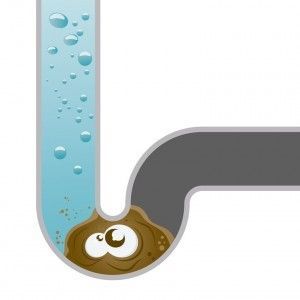 A cartoon illustration of a drain with a smiley face coming out of it.