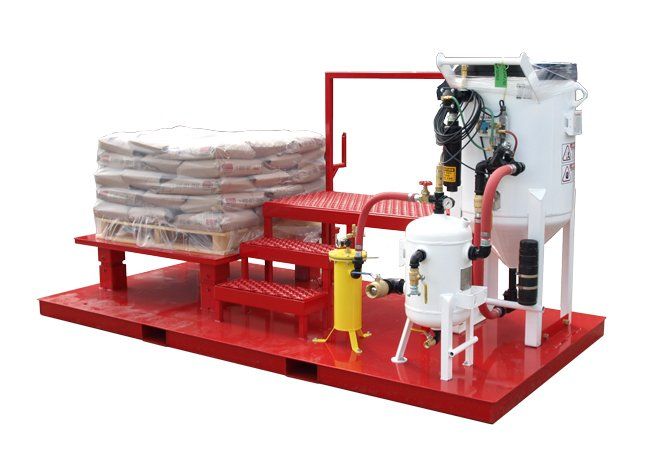 custom sandblasting skid with fork pockets