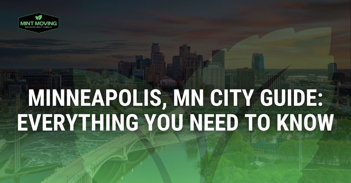 Minneapolis skyline city guide title over an aerial view.
