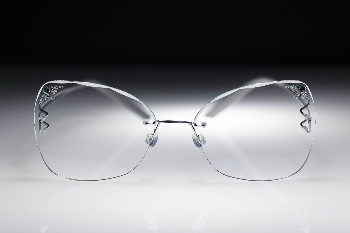 light jewelled rimless glasses with diamonds