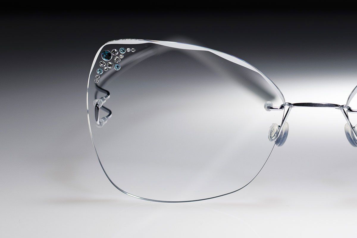 light jewelled rimless glasses with diamonds