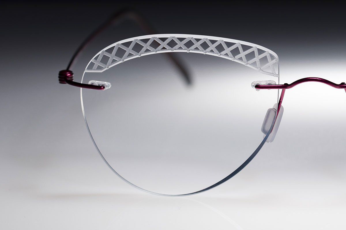 light rimless glasses with engravings