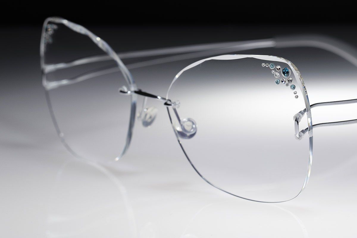 light jewelled rimless glasses with diamonds