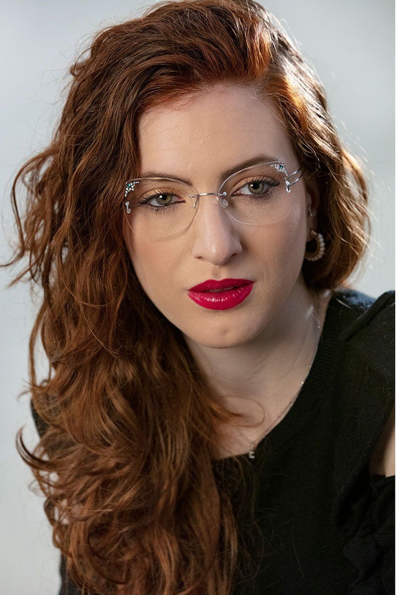 light jewelled rimless glasses with diamonds