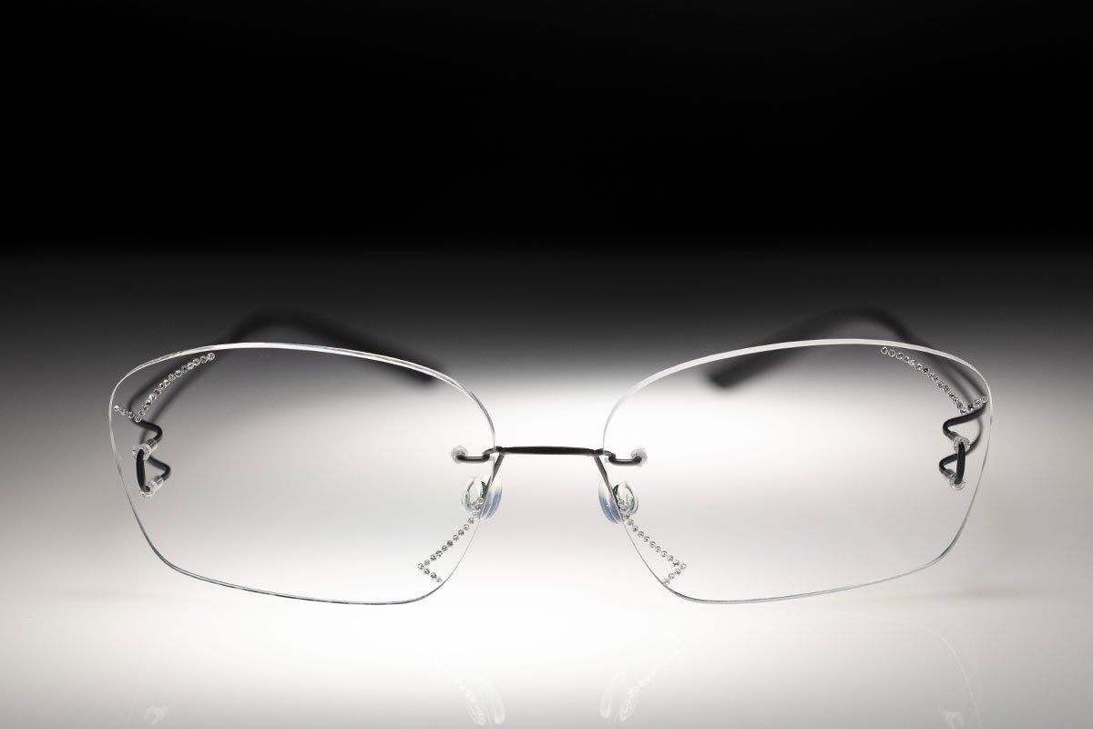 light jewelled rimless glasses customized by hands