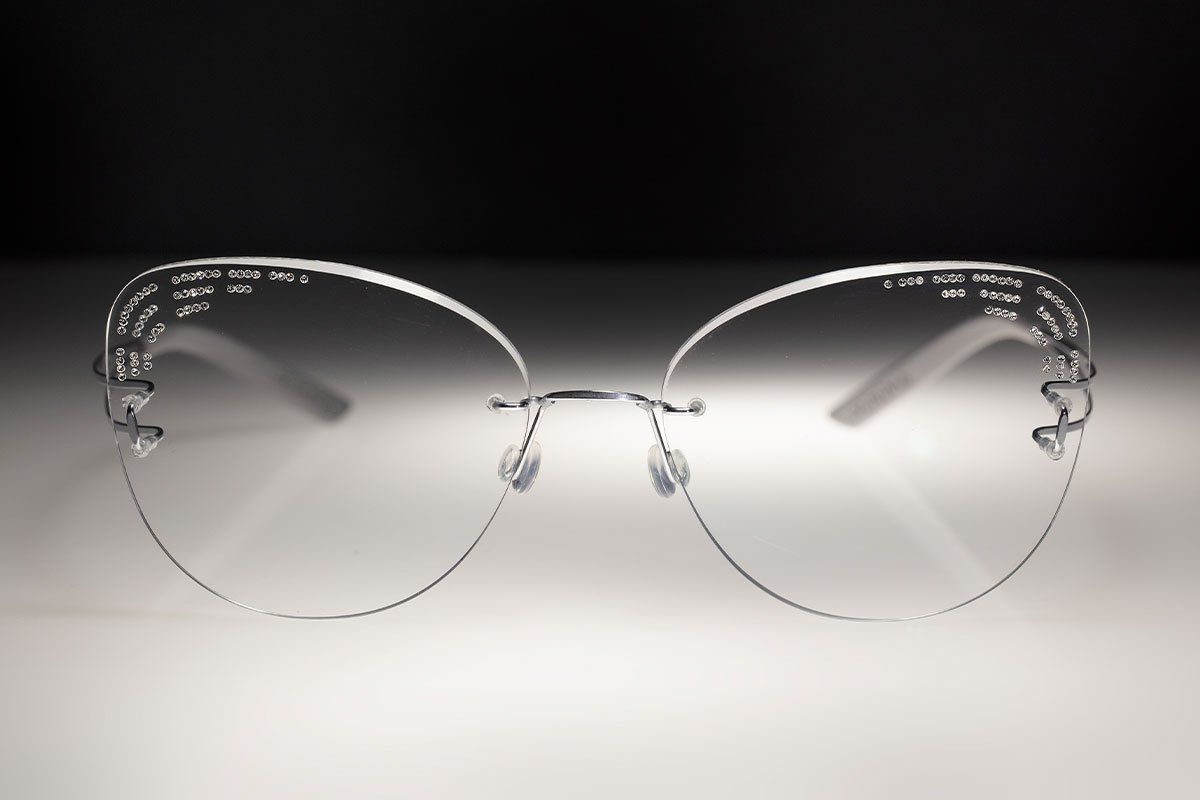 light jewelled rimless glasses