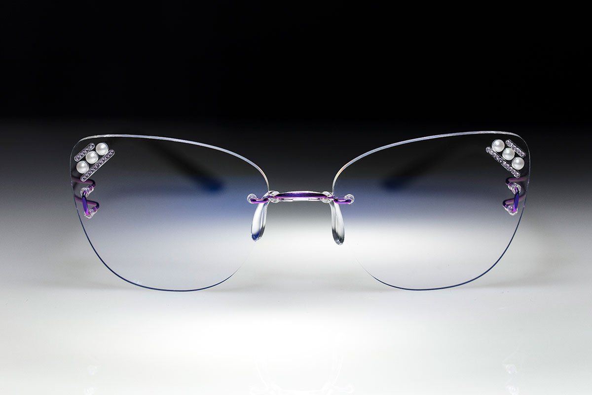 rimless glasses with pearls