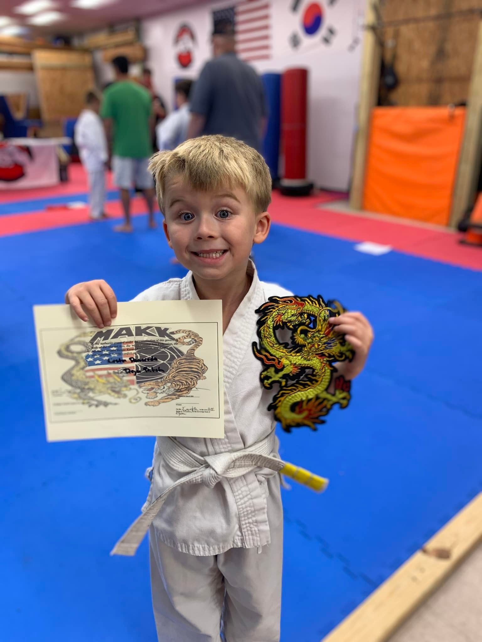An aerial view of a city skyline at sunset.